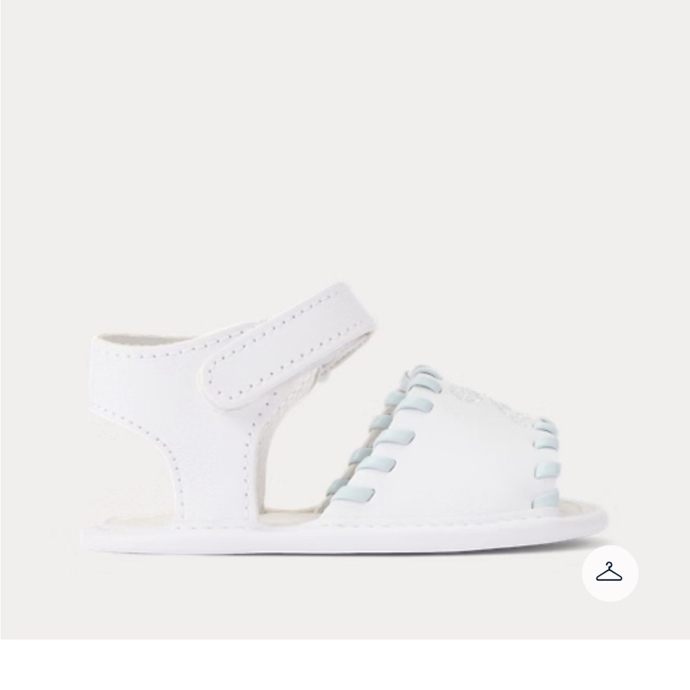 💙🤍RL🤍💙 VGUC Baby Girl Size 2 White Leather with Blue Stitching Sandal. Precious